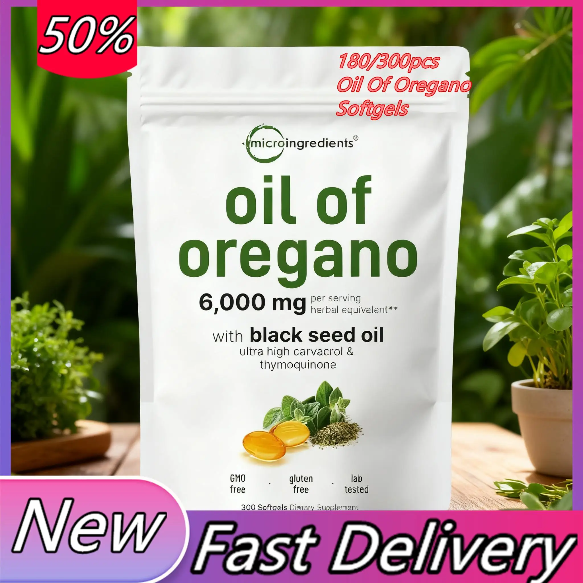 180-300 Uds aceite de cápsulas blandas de Oregano con aceite de semilla negra 6000mg protege el sistema respiratorio de la garganta mejora el sistema digestivo
