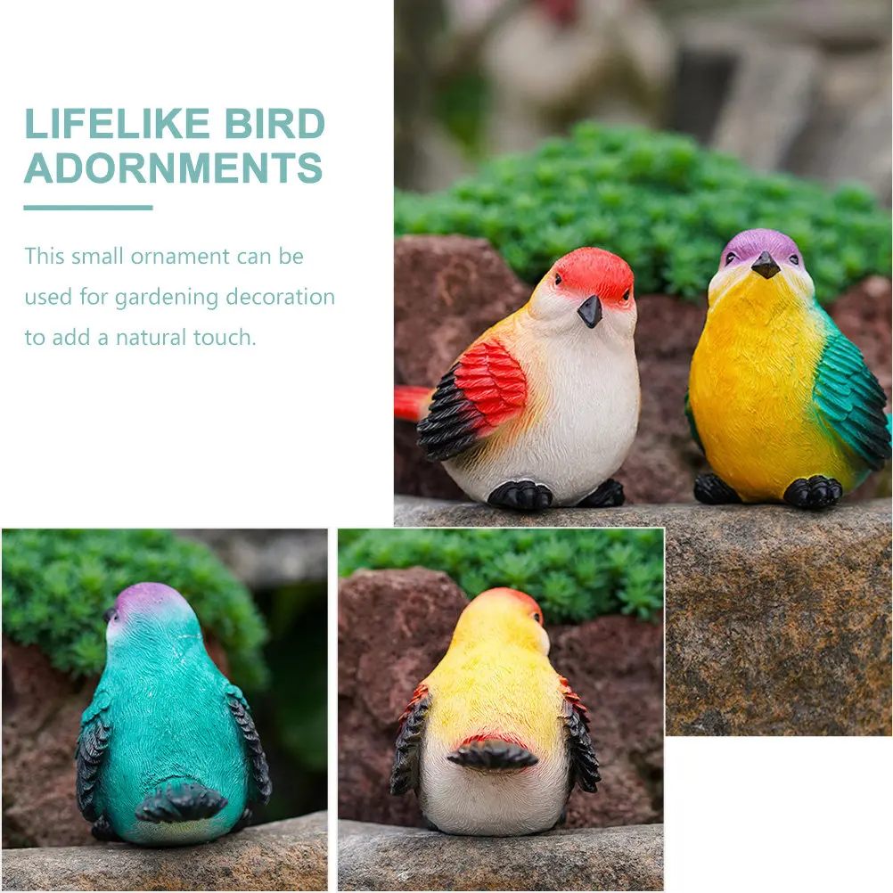 2Pcs Resin Bird Ornaments Small Garden Decorations Natural Lifelike Bird Adornments Yard Accessories Decorative Resin Craft