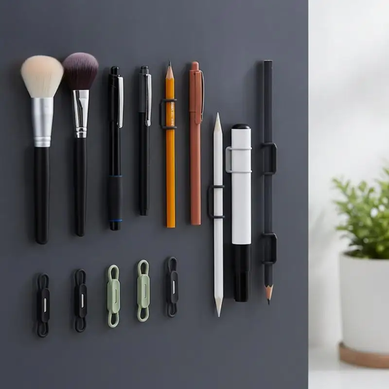 Magnetic Pen Holder Silicone Pencil Holders Adjustable Pen Pencil Holder Sticker For Refrigerator Whiteboards Marker Organizer