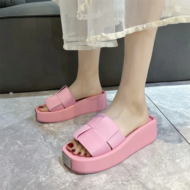 Women Thick Bottom Platform Slippers Female Summer Thick Bottom Cross Wedges Sandals Chunk Slides Green 2023 Zapatillas Mujer