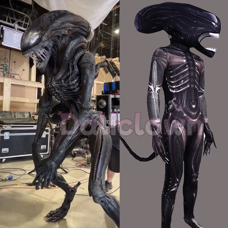 Erwachsene Alien Xenomorph Kostüm Sci Fi Film Monster Space Romulus Alien Kostüm Maske für Kinder Cosplay Party Overall Dress Up Set