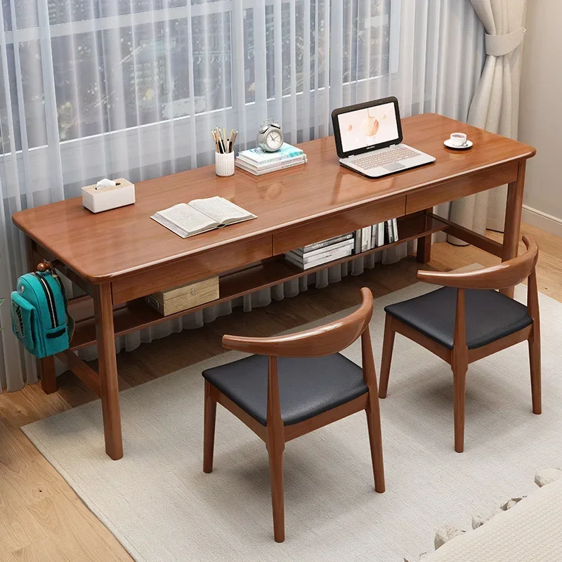 

solid wood double desk home study table writing bedroom against the wall office computer desk 160x55x75cmfurniture factory