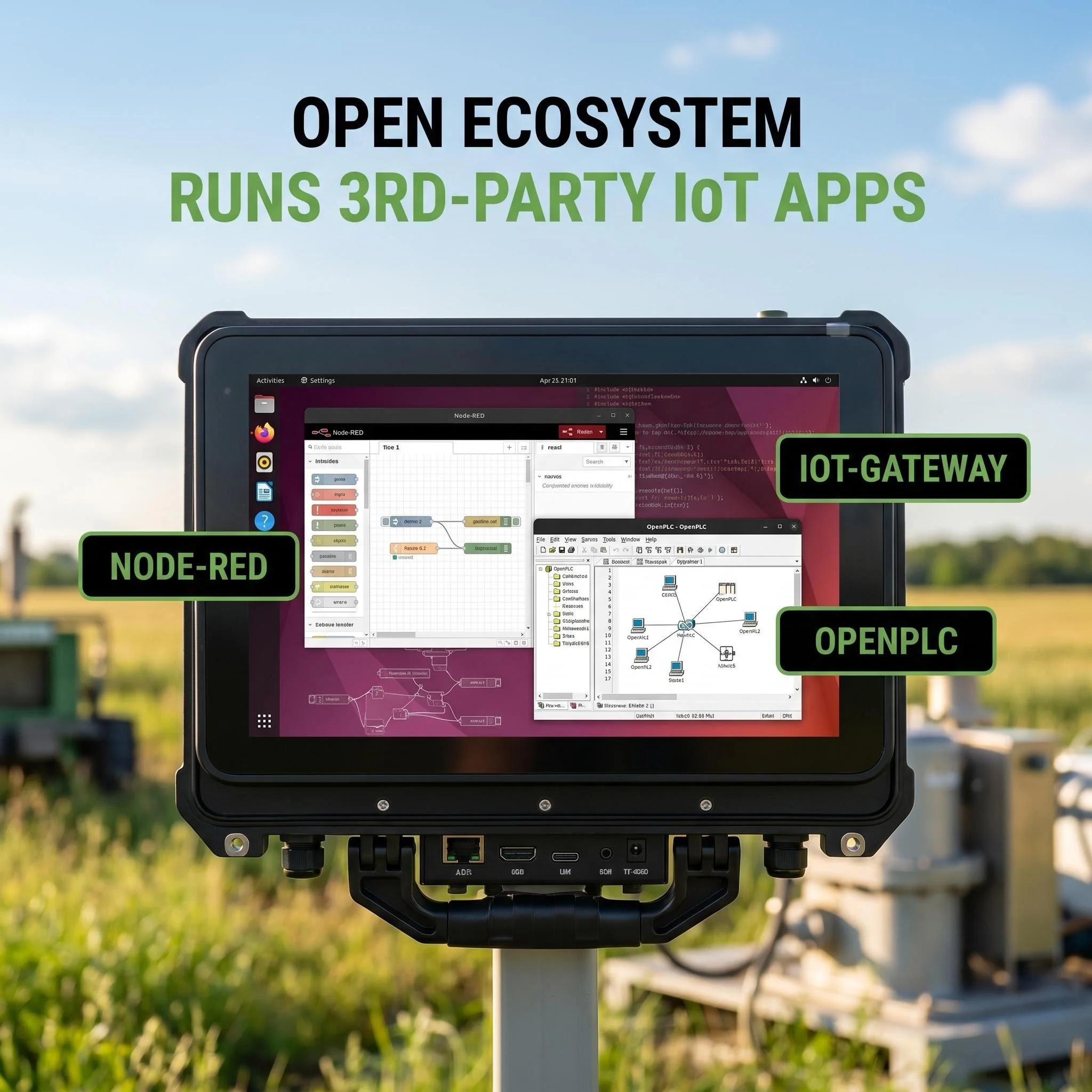 TM-CP3B-HMI10 10.1 Inch 800x1280 Touch Screen Industrial HMI, Ubuntu24.04 Open Source, AI Support, RS485 RS232 4G WiFi LoRa-WAN