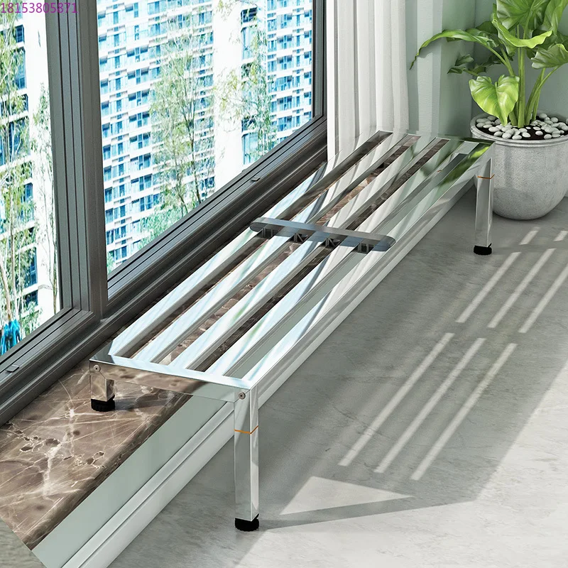 Balcony Wide Countertop Flower Rack Stainless Steel Shelf Window Sill Extension Artifact