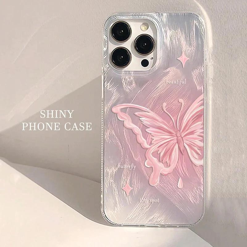 Pink Sparkling Butterfly Phone Case For Huawei Honor 90 8X 9X 80 70 50 X7 Y9S Y9 Prime 2019 PSMART 2021 Shockproof Cover