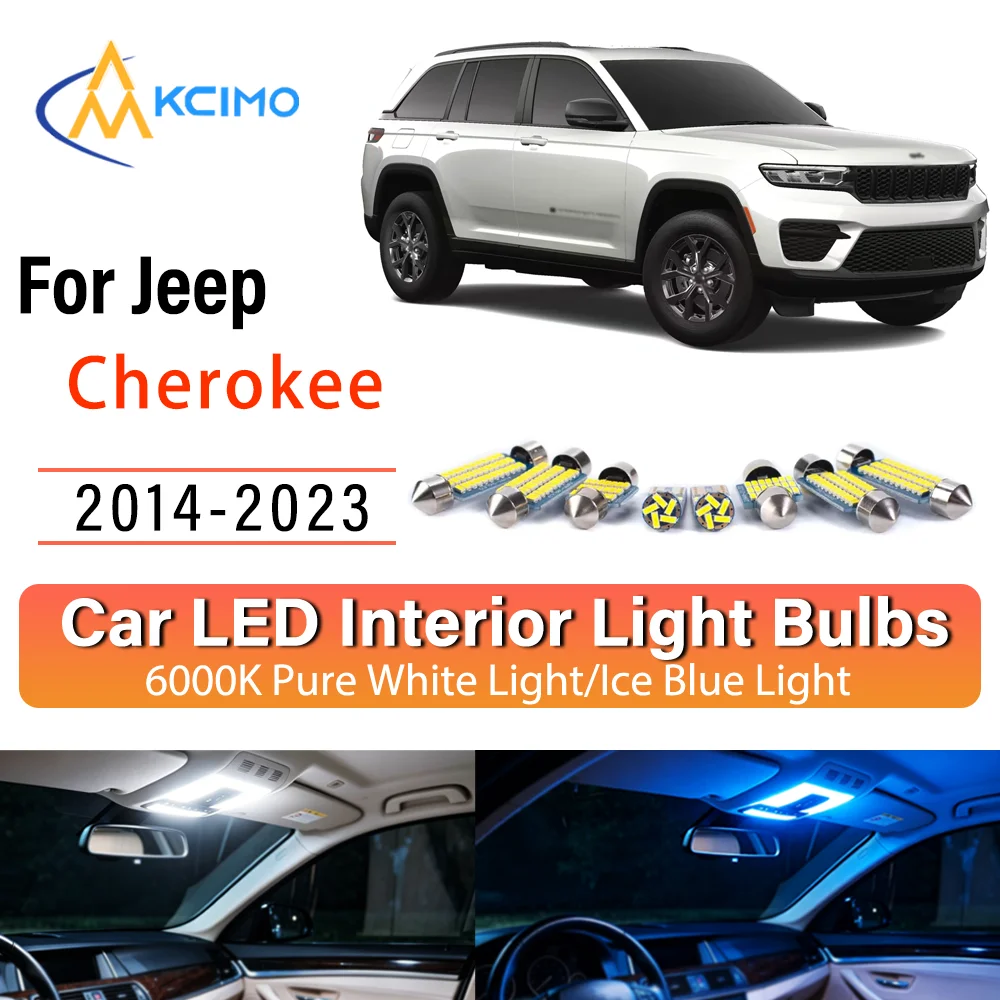 Kit d'éclairage intérieur LED à lueur persistante Plug & Play pour Jeep Cherokee 2014-2023 – Remplacement des lampes de dôme, de lecture et de coffre – Amélioration des éclairages de cabine