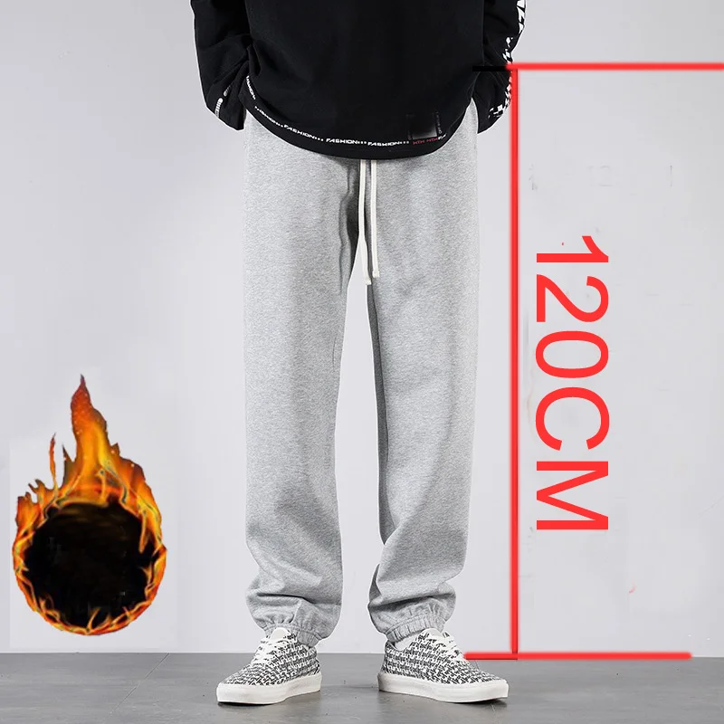 Men Big Tall Sweatpants Extra Long Length Sports Jogger Male Winter Fleece Sweat Pants Black Cotton Stretch Elastic Waist  120cm