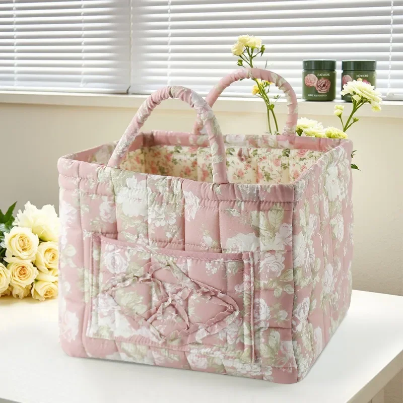 Large Flower Garden Series Quilted Storage Basket, Desktop Snack and Miscellaneous Item Organizer, Large Capacity Laundry Basket