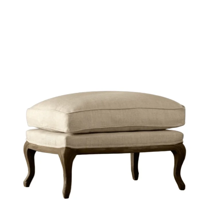 

French country retro furniture solid wood sofa pedal American RH original single linen low stool bedside stool simple makeup
