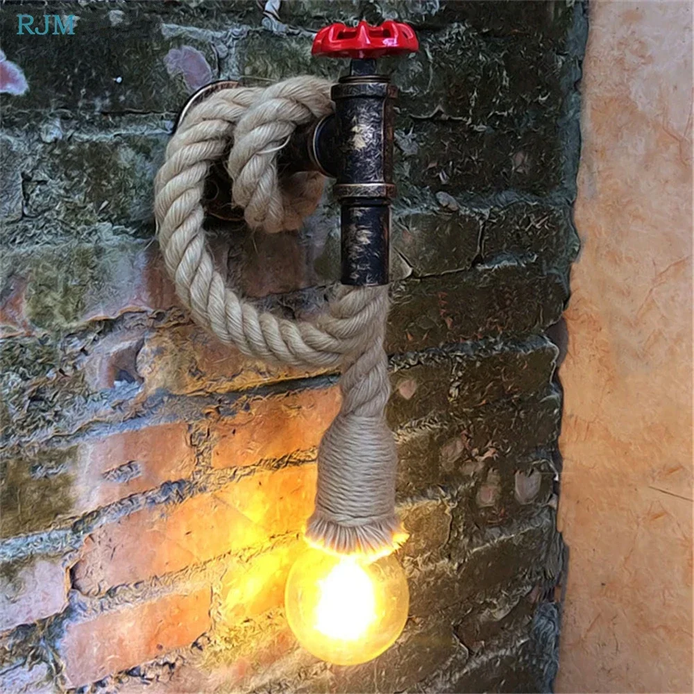 tubulacao de agua loft criativo luzes de parede estilo retro corda de canhamo industrial edison lampadas de parede para galeria escadas restaurante bar luz 01