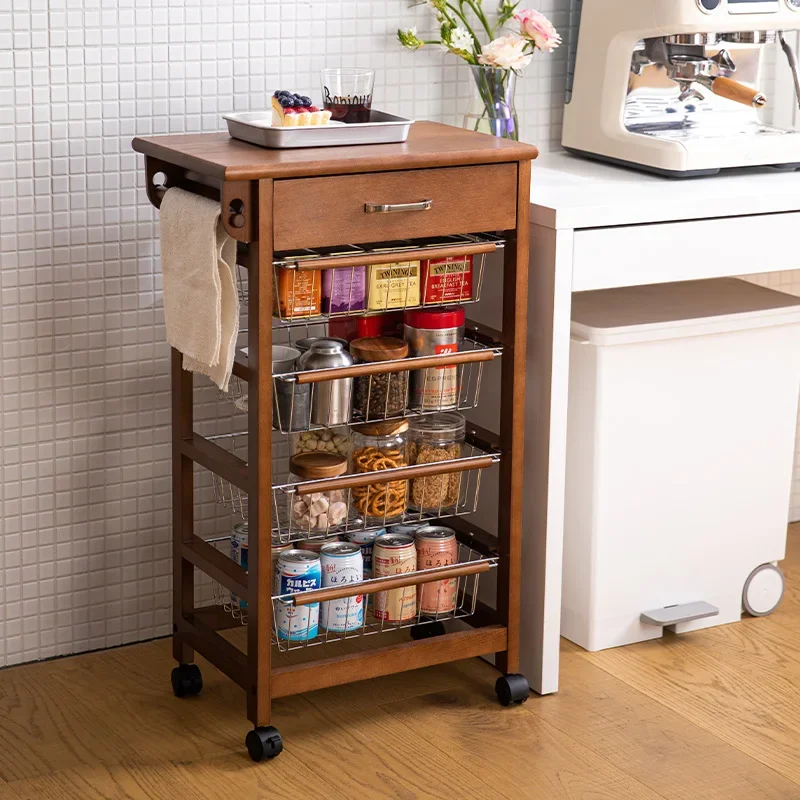 

Kitchen Island on Wheels with Wooden Shelves, 5-Tier, Lockable with Mesh Baskets for Narrow Space