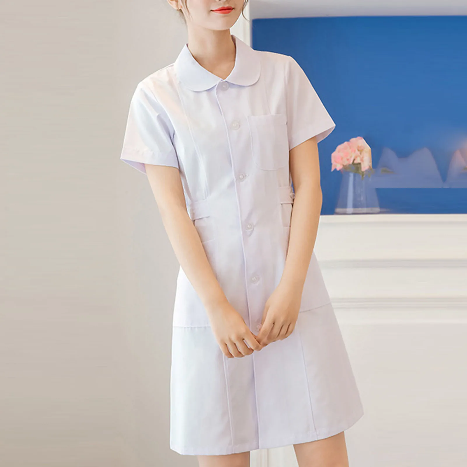 Women's Nurse Uniform Solid Color Short-sleeve Suit Uniform Female Spa Beautician Uniform Dress Work Wear