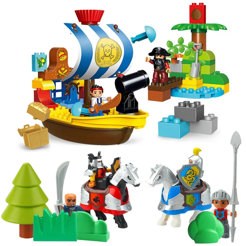 Compatible Big Building Blocks  Pirate Series Captain Treasure Chest Accessories Large Bricks Creative Children Kids Toys Gifts