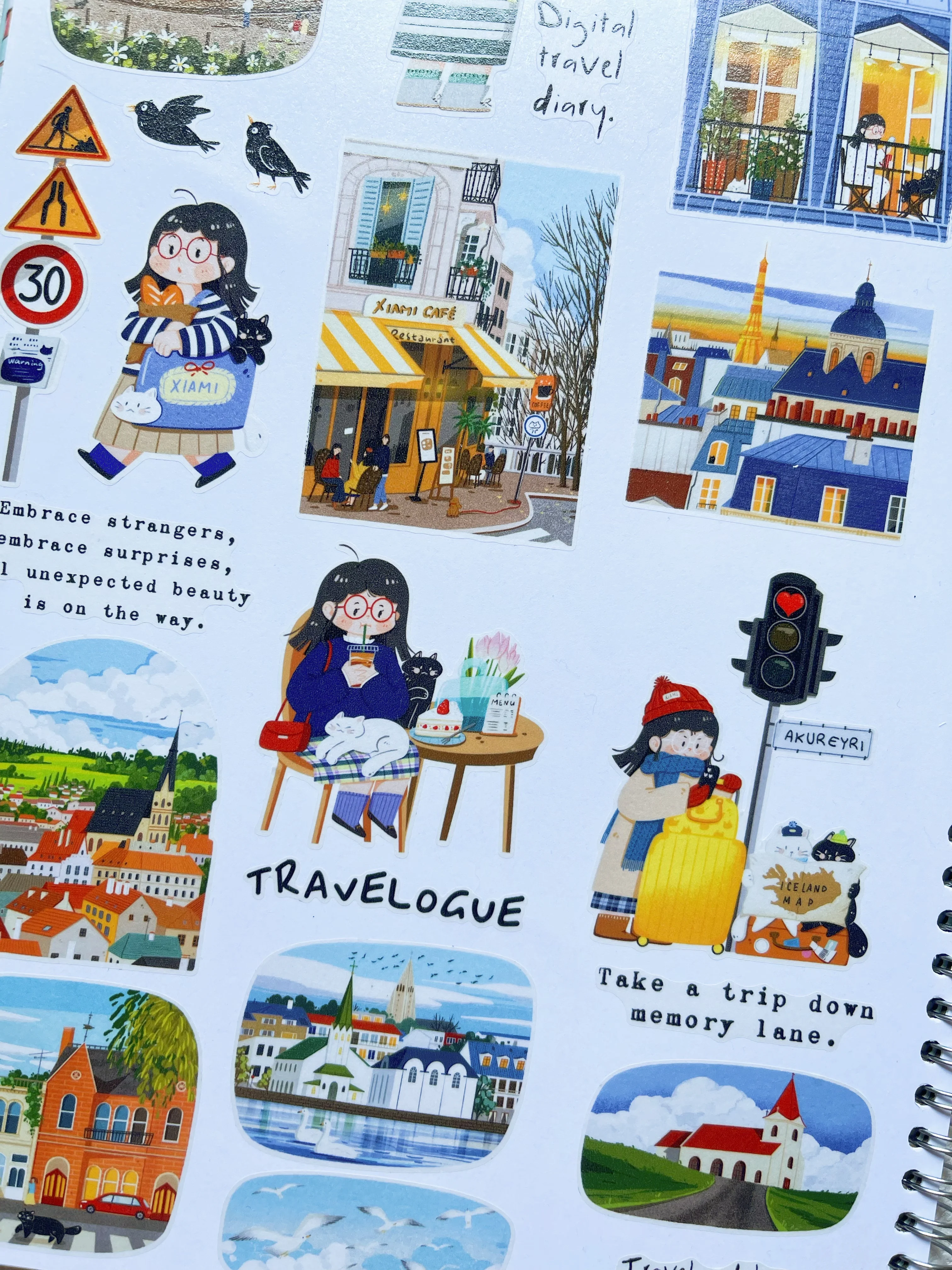 Xiami Original Travel Diary Landscape Figure Cat Washi Tape Full Roll Die Cut for Journal Scrapbooking DIY Sticker