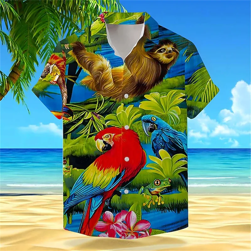 Summer Floral Parrot 3d Print Shirt Men Women Fashion Shirts Single-Breasted Short Sleeve Hawaiian Shirts Blouse Men's Clothing