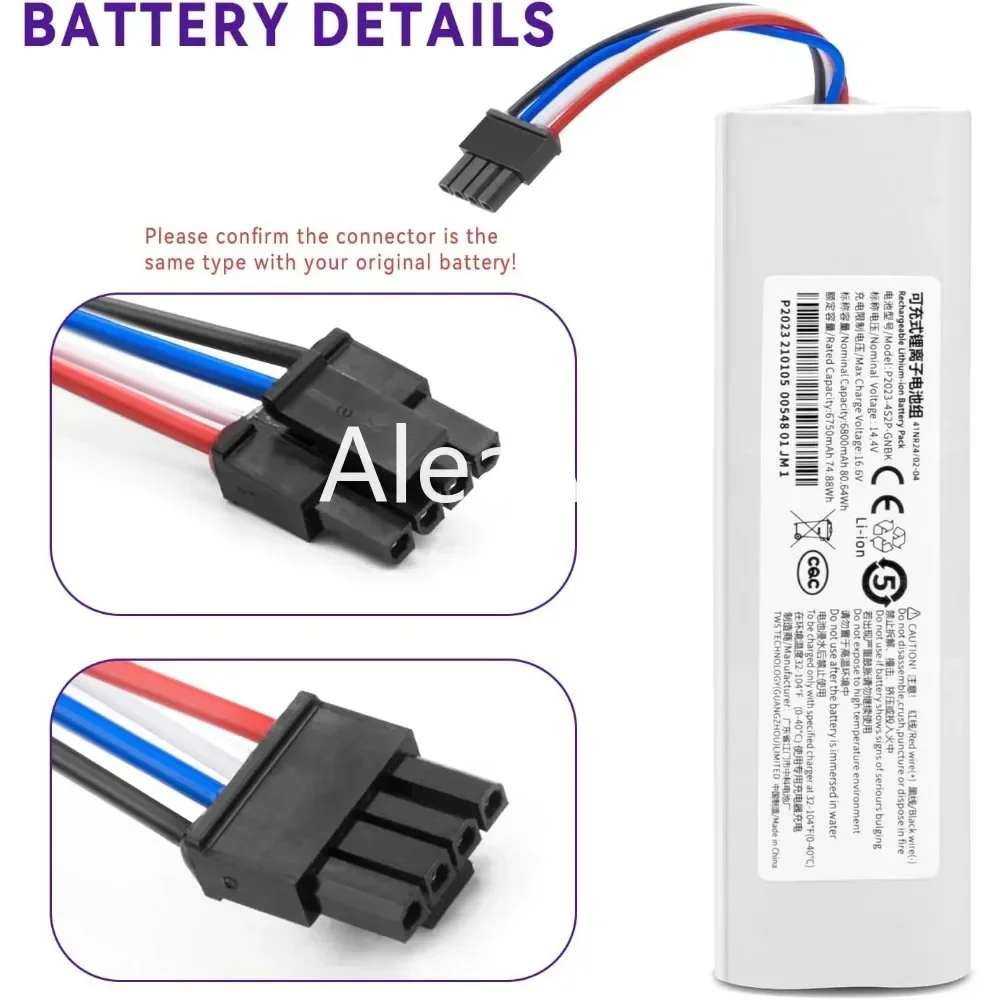 

Original 14V 12800mAh P2008-4S2P-MMBK Replacement Battery For Dreame F9 D9 L10 Pro Plus RLS3 RLS5 RLS5L RLS5D Accessories Parts