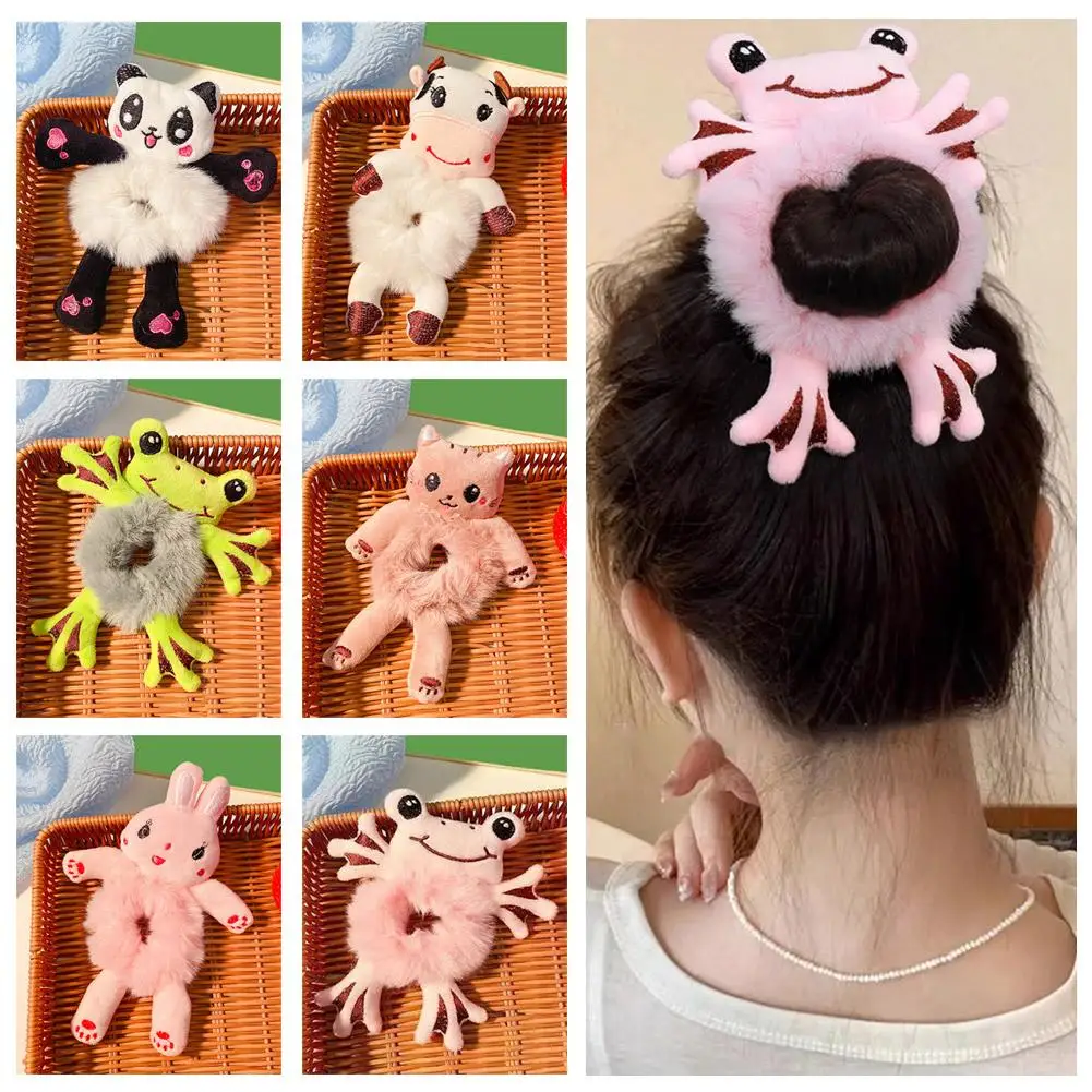 Women Girls Cute Cartoon Panda Hair Scrunchies Bear Ties Ponytail Hair Hair Plush Rabbit Elastic Bands Accessories Swee J0l2