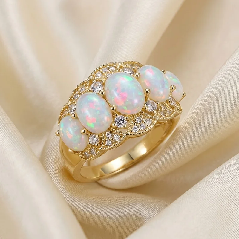 Luxuriöses und modisches ovales Imitations-Opal-Ringset, geeignet für Damenbankette, Partys, Schmuckzubehör, Geschenke