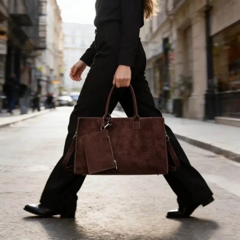 

Негабаритная текстура замши рабочей сумки через плечо штейновая с портмоне