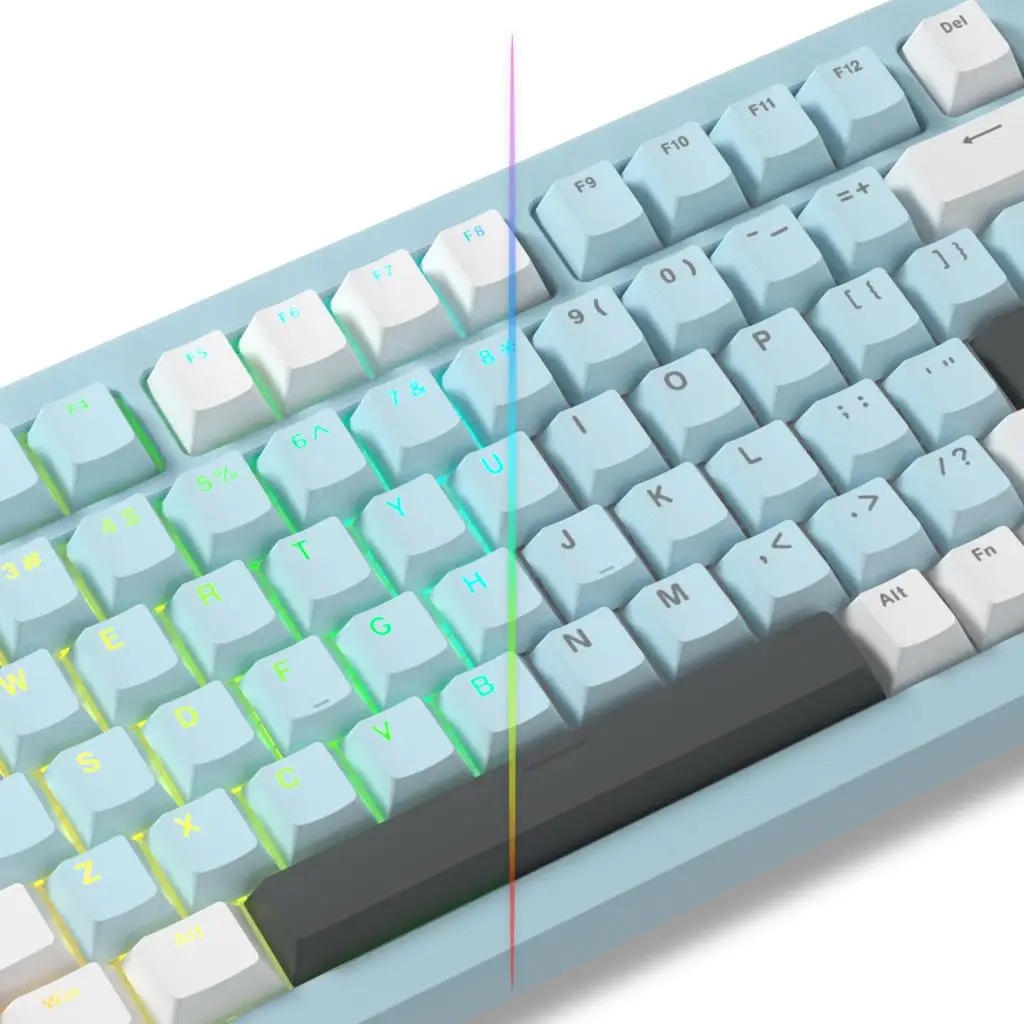 Keycap PBT de doble disparo, Teclado mecánico para juegos, azul claro, RGB, brillo a través, perfil Cherry de 140 teclas para interruptores MX