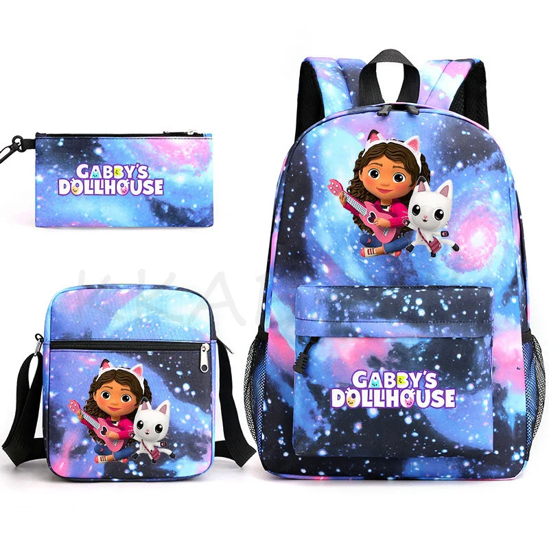 Gabby Dollhouse Knapsack 3pcs/set Students bookbag Girls Boys School Backpack Teens Laptop Bag Mochila High Quality Back Back