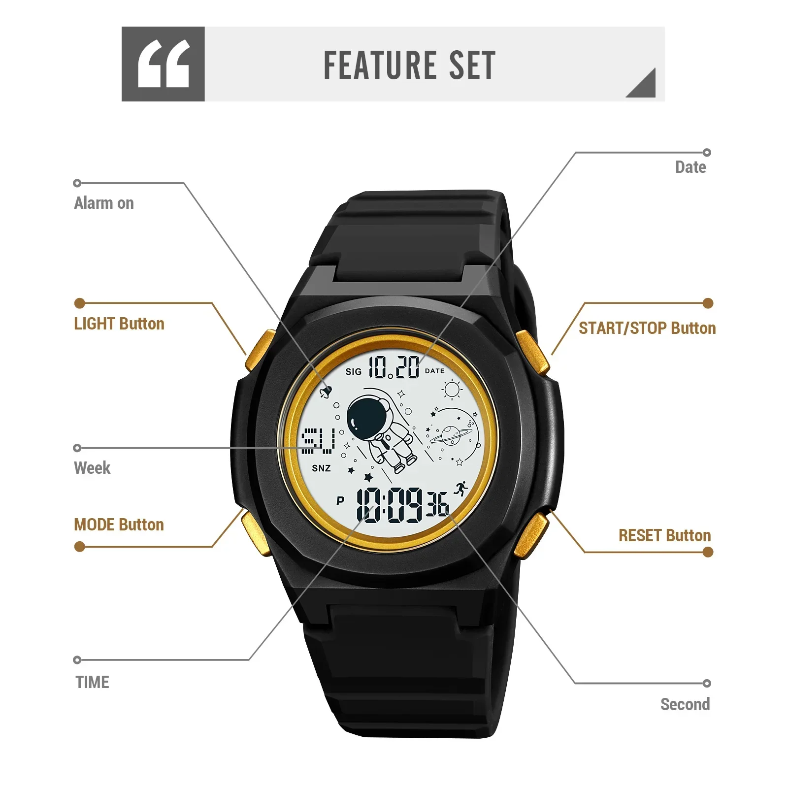 Часы наручные SKMEI мужские с хронографом, модные повседневные цифровые, с обратным отсчетом, с датой, в стиле астронавта, 2024