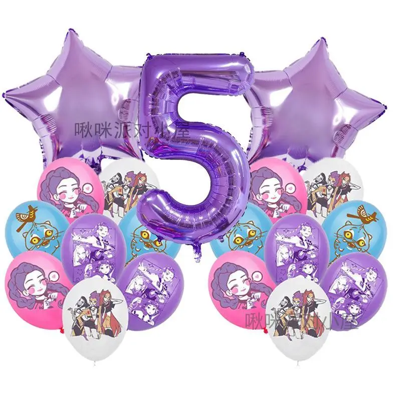 K-Pop Dämonenjäger Rumi Mira Ballon niedlicher Cartoon personalisierte kreative Geburtstagsthema Partydekoration lila Zahlenset