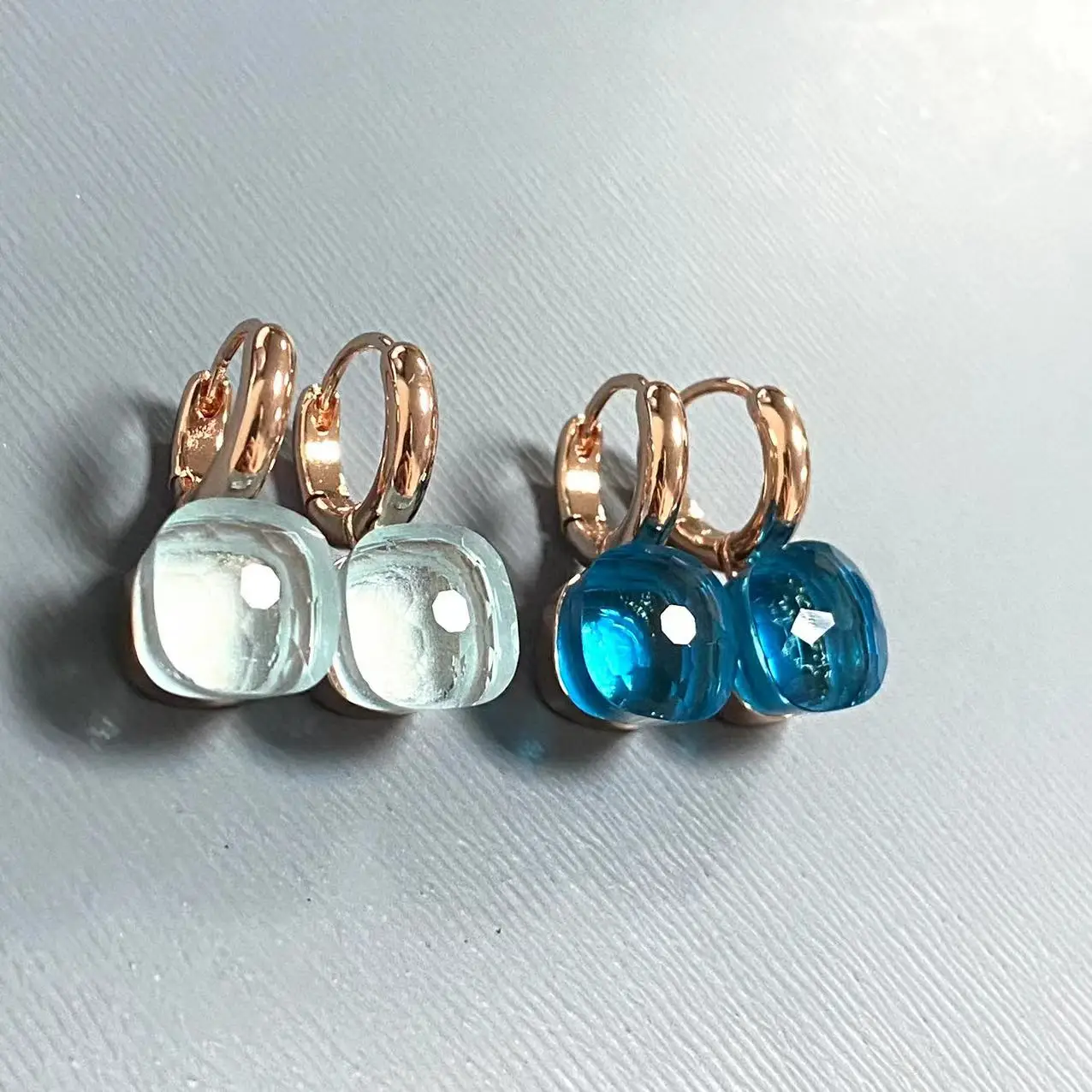 10.6mm Classic Nudo Earrings For Women High Quality Crystal Earrings Square Blue Topaz Earrings Fashion Jewelry Gift