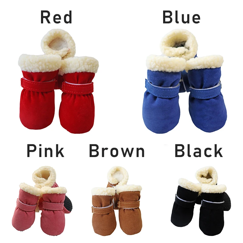 4pcs/set Winter Small Dogs Waterproof Anti Slip Shoes Candy Colors Pet Dog Shoes Boots Socks Snow Booties Puppy Chihuahua