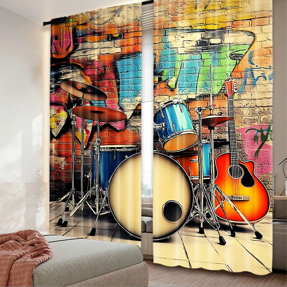 2Pcs Rock Music Style Background Curtain Home Decor Room Decor For Living Room Bedroom And Many Other Occasions