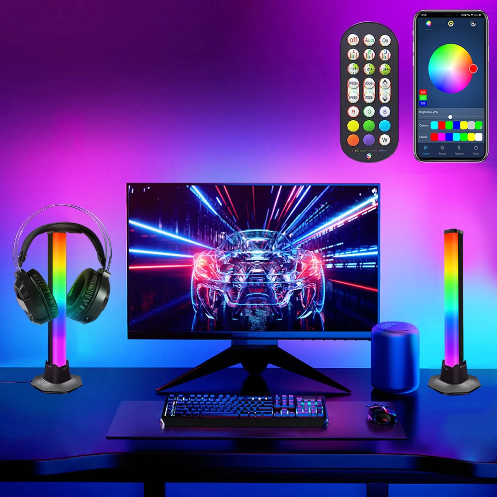 

Gaming Headset Stand RGB Music Sync Smart App Control LED Light Bar TV Backlight Desk Lamp Headphone Holder Earphone Accessories