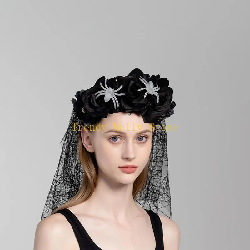 N5kb Vintage Halloween Halloween Fiori artificiali Fiori velo Capelli per oggetti scena