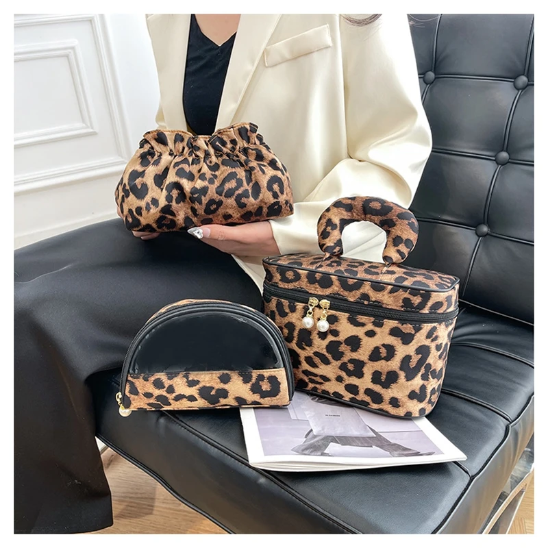 

Leopard Zipper Makeup Bag for Women Girls Large Capacity Portable Travel Toiletry Storage Pouch Cosmetic Bags