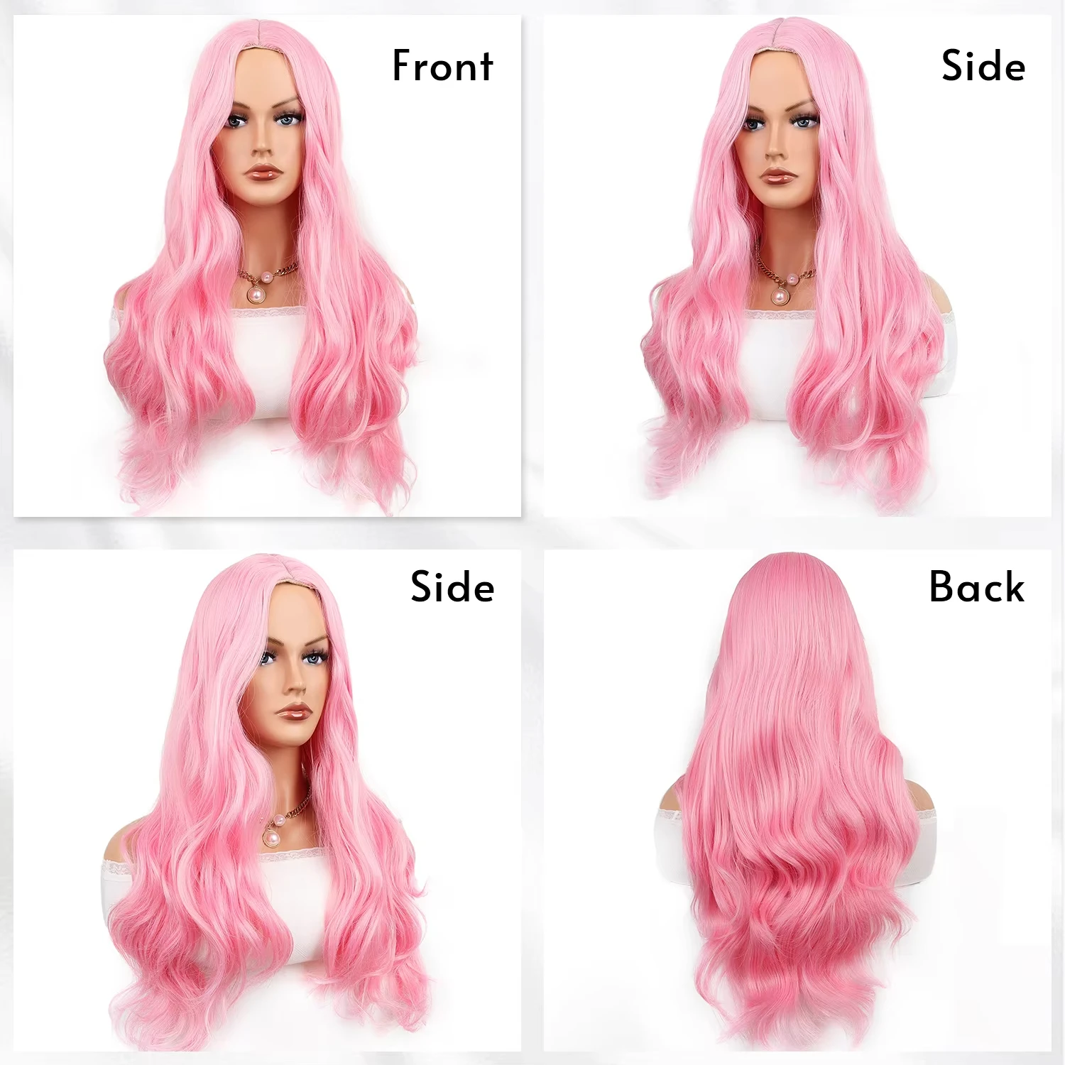Pink synthetic wig, big wave wig, Halloween cosplay wig, character play party wig, high-temperature synthetic hair cap