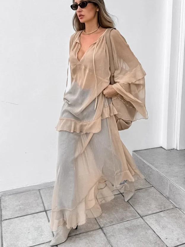 

Женская длинная юбка-накидка i Color Spring Sle с длинными рукавами, тонкая, модная, солнцезащитная, с высокой талией, А-силуэт, из полиэстера