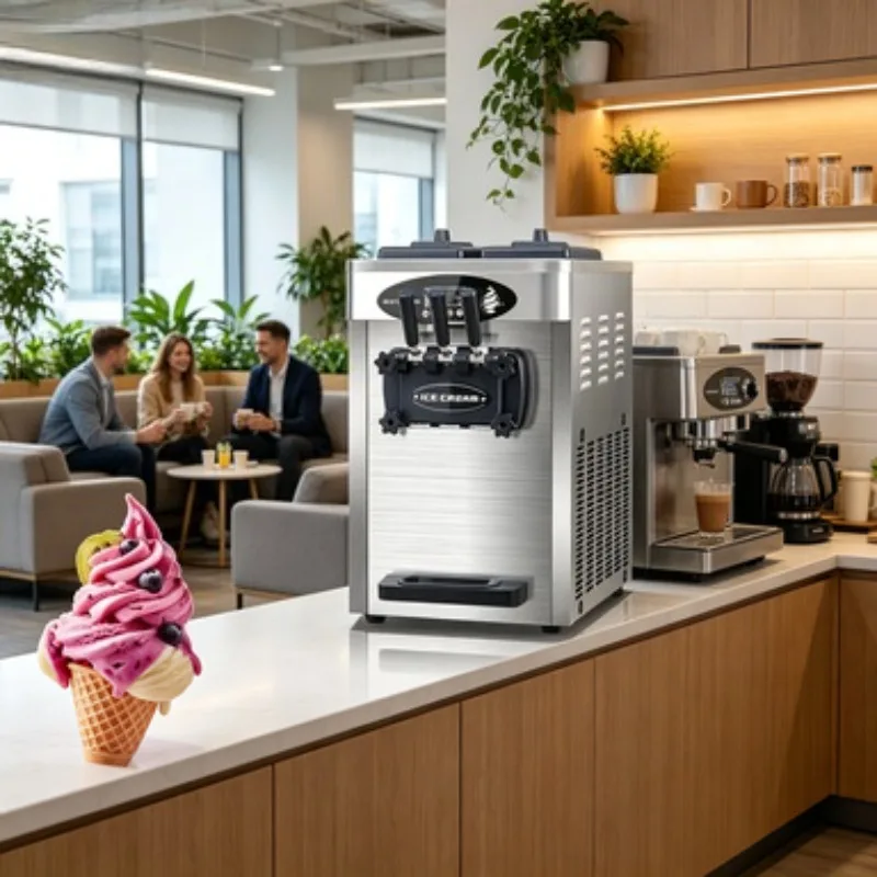 

Soft Serve Ice Cream Machine 20-28L/h 3 Flavors Commercial Dessert Maker Frozen Yogurt Equipment for Cafe Restaurant