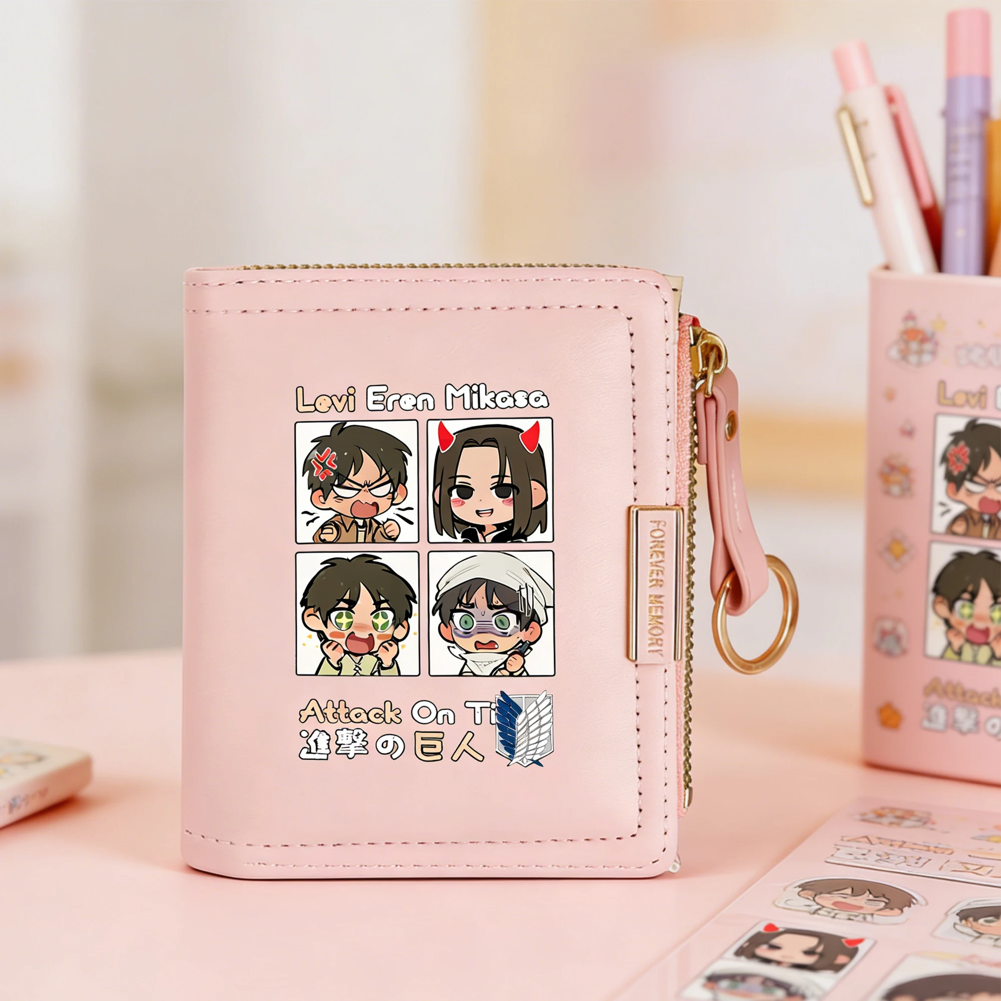 

Кошелек-клатч Attack on Titan для девочек, мультяшный дизайн, с Леви, для карт, милый короткий кошелек из искусственной кожи, маленький кошелек для монет на молнии