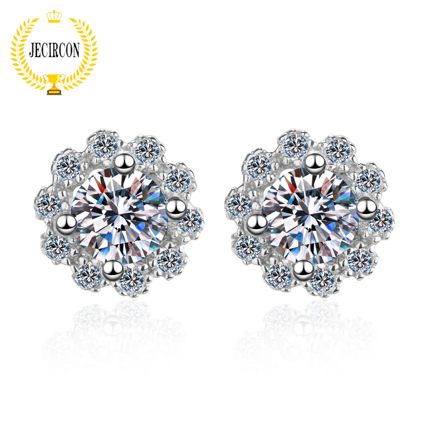 

JECIRCON 925 Sterling Silver Moissanite Stud Earrings for Women Classic 4 Claw 0.3/0.5ct Round Cut Simulated Diamond Ear Jewelry