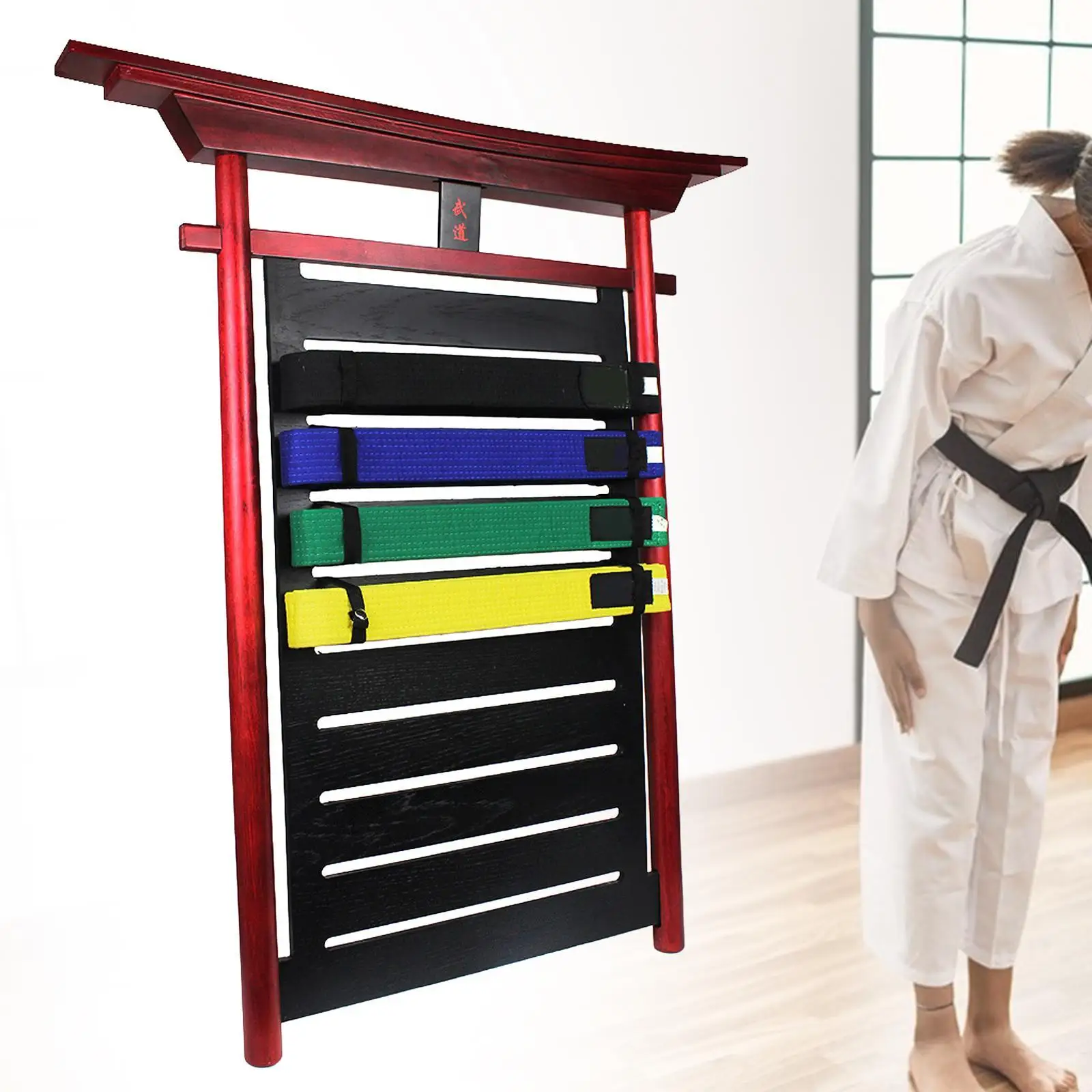 Wood Karate Belt Display Rack for Kids and Adults Gifts Belt Display Hanging Holder Wall Mounted Taekwondo Belt Display Holder