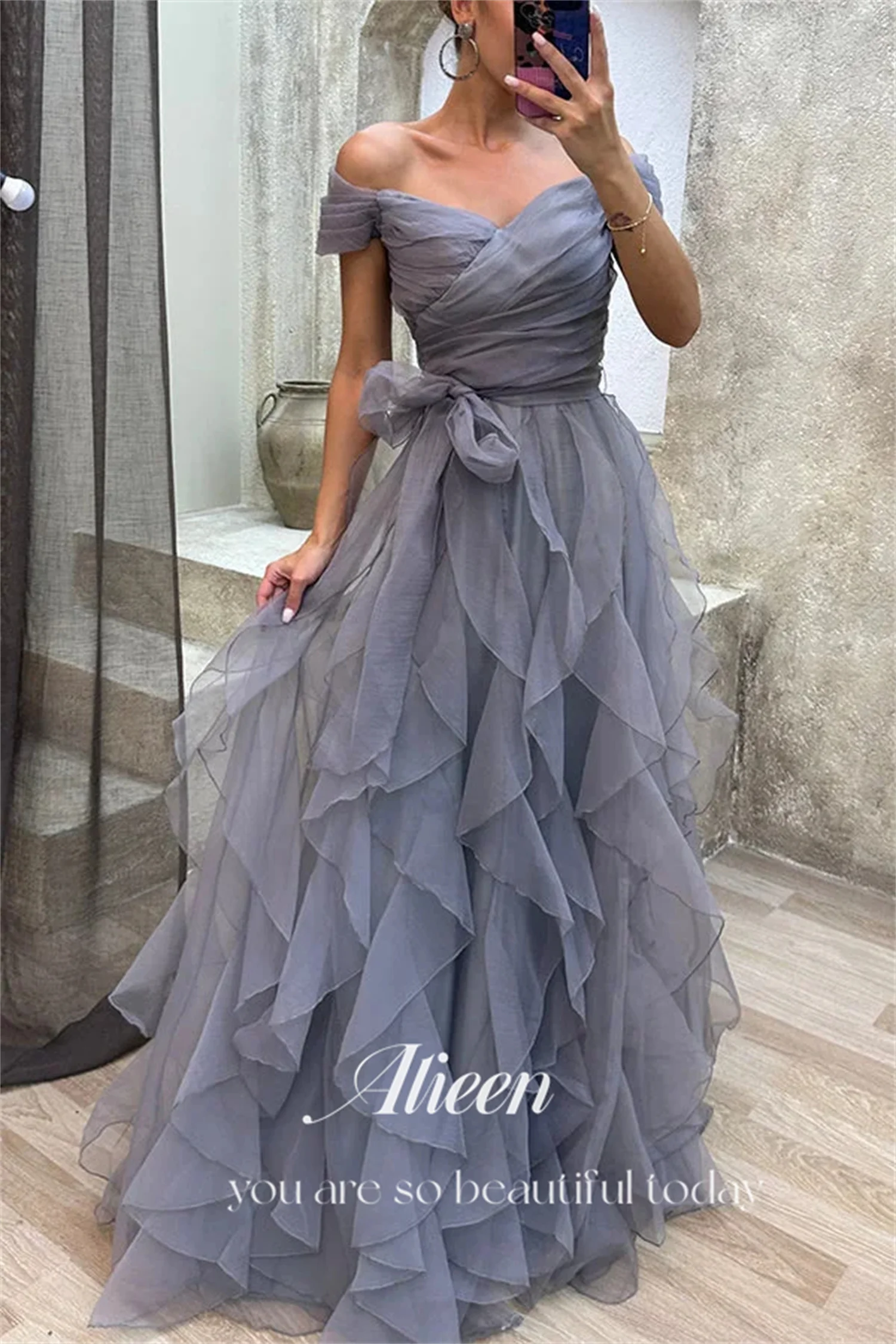 Aileen Grace Multi-layer Orange Color Short Sleeves Elegant Evening Dresses for Women Luxury Prom Dress 2024 Customized Wedding