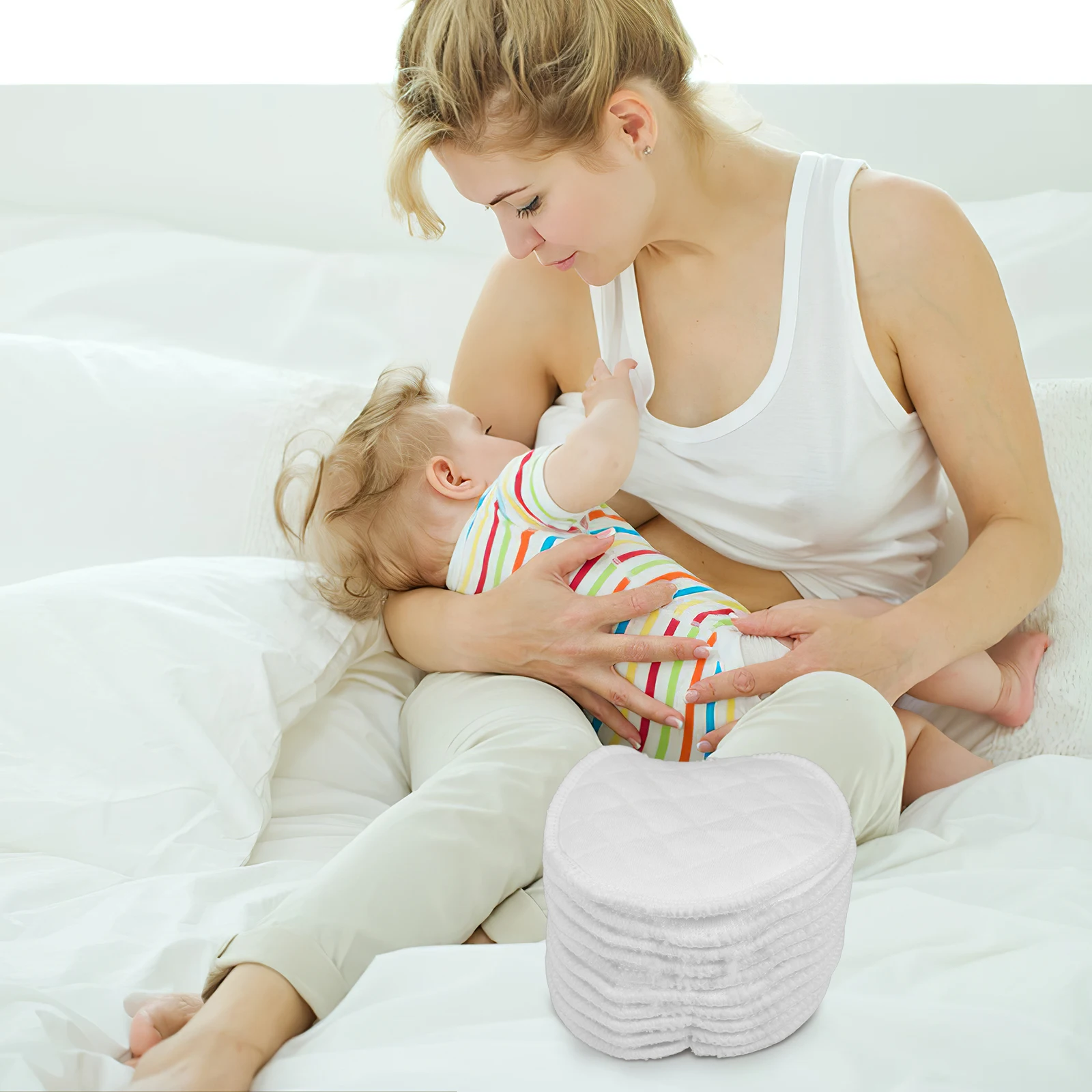 

10pcs Washable Reusable Cotton Breast Pads Thick Absorbent Prevent Leakage White Maternity Nursing Supplies Soft Comfortable