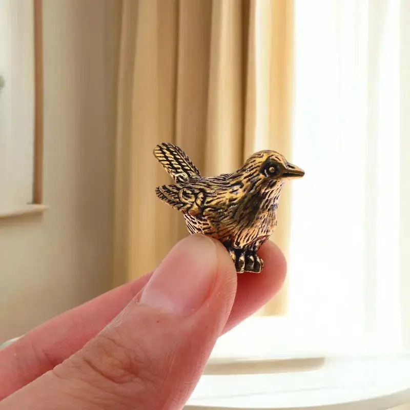 2/4pcs Vintage Ornaments Mini Vintage Brass Bird Statue Retro Sparrow Figurines Small Animal Sculpture For Living Room Bedroom H