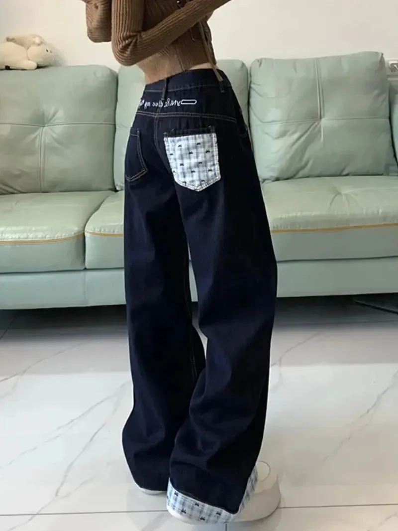 جينز كبير الحجم سمين مم أمريكي ريترو متقلب مرقع للنساء صيفي نمط جديد فضفاض للتخسيس بنطال واسع الساق على الأرض