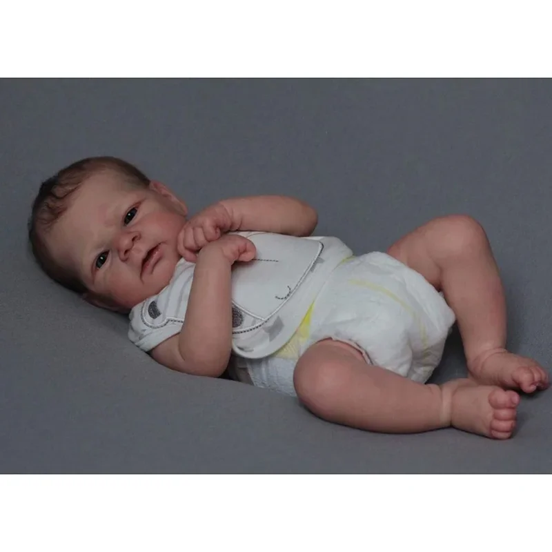 

45CM Elijah Lifelike Already Painted Doll Newborn Baby Reborn Doll Hand-rooted Hair with 3D Skin Tone Genesis High Quality