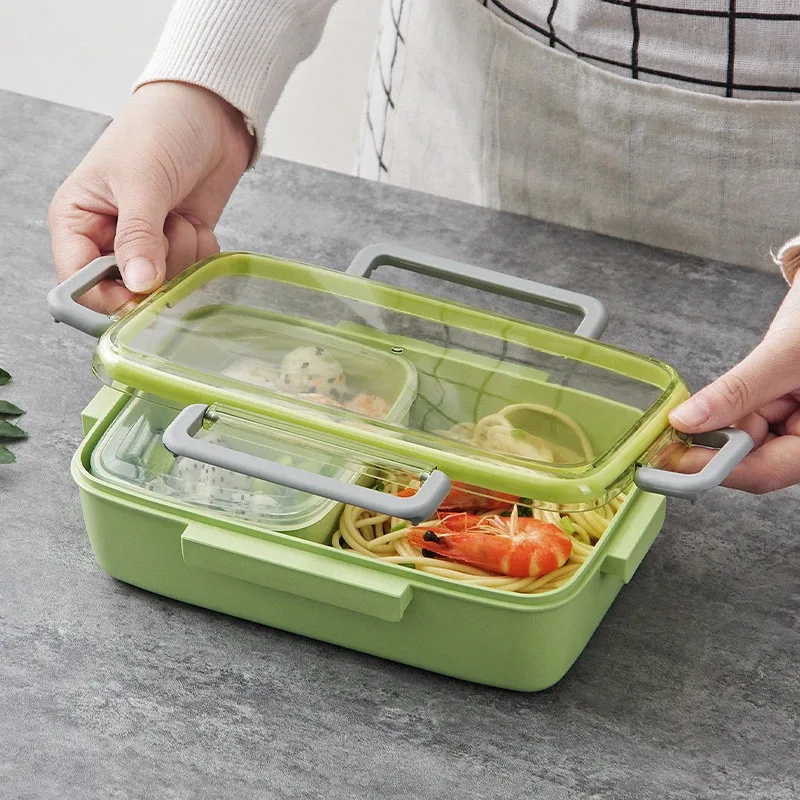 

Portable Bamboo Fiber Lunch Box Brown/Green/Pink Bento Box Microwave Safe Food Storage Container for Office
