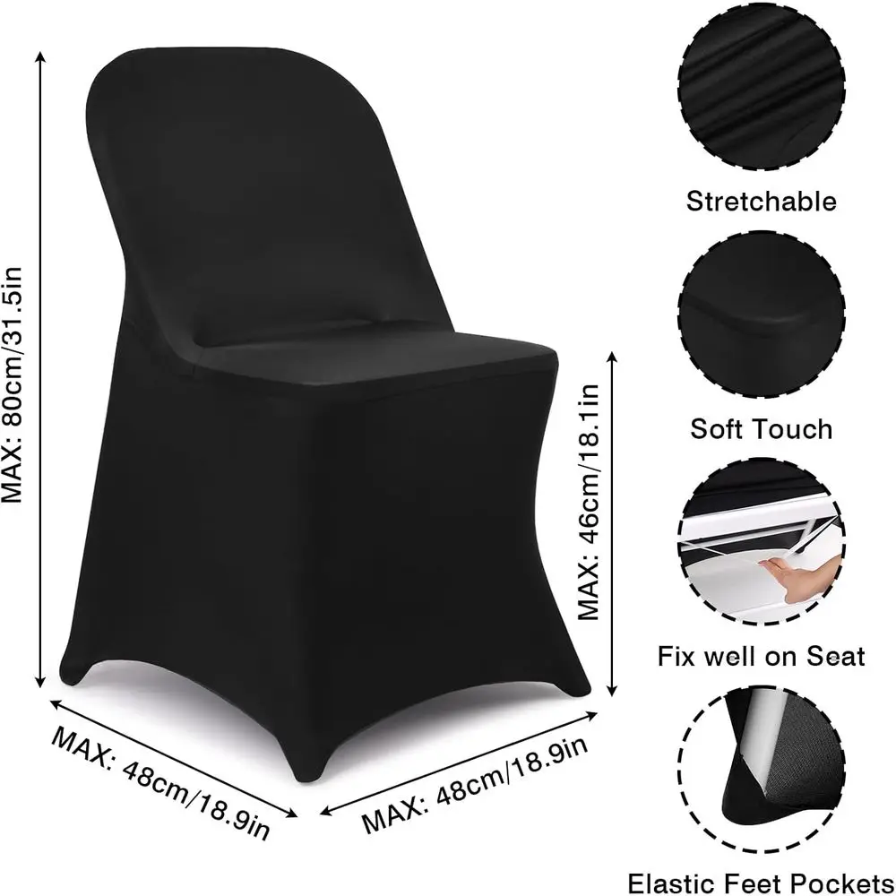 Coprisedie universali in spandex - Confezione da 55 per cene, feste, matrimoni e decorazioni natalizie (nero)