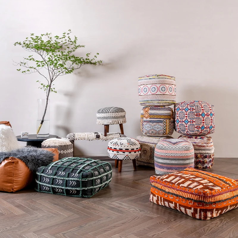 Imported Bohemian Nordic style futon with handmade sofa stools, dressing stools, shoe changing, footstools, etc