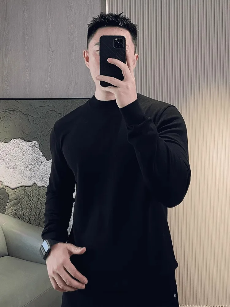 

Мужской трикотажный свитер Pure Bla Slim Fit: комфортный, мягкий, повседневный, с длинным рукавом и круглым вырезом, для ношения в качестве базового слоя зимой