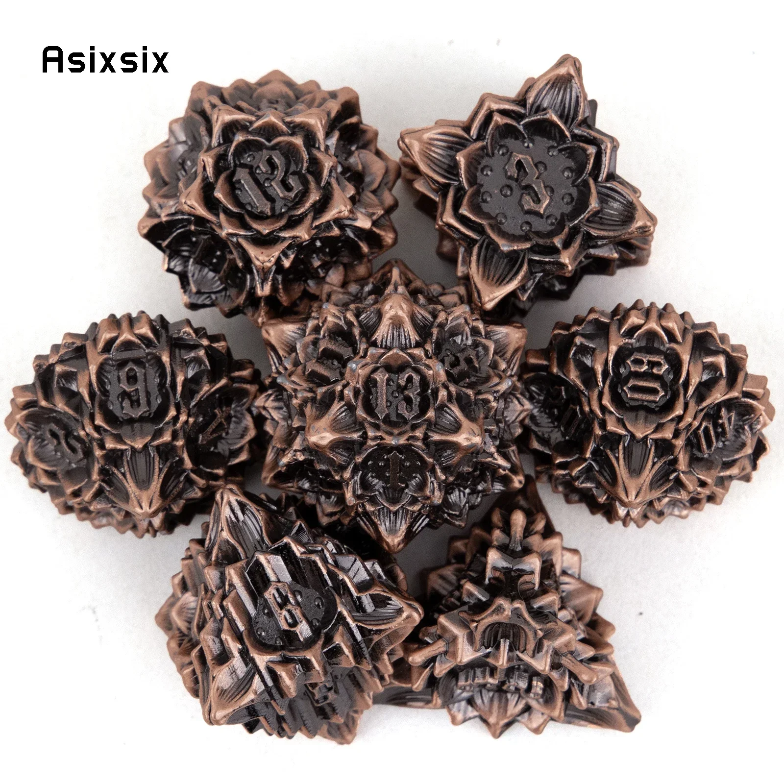 

7 Pcs Copper Black Lotus Flower Metal DicePerfect For Rpgs, Board Games, And Card Games.Dice For Games, Dnd Dice Set