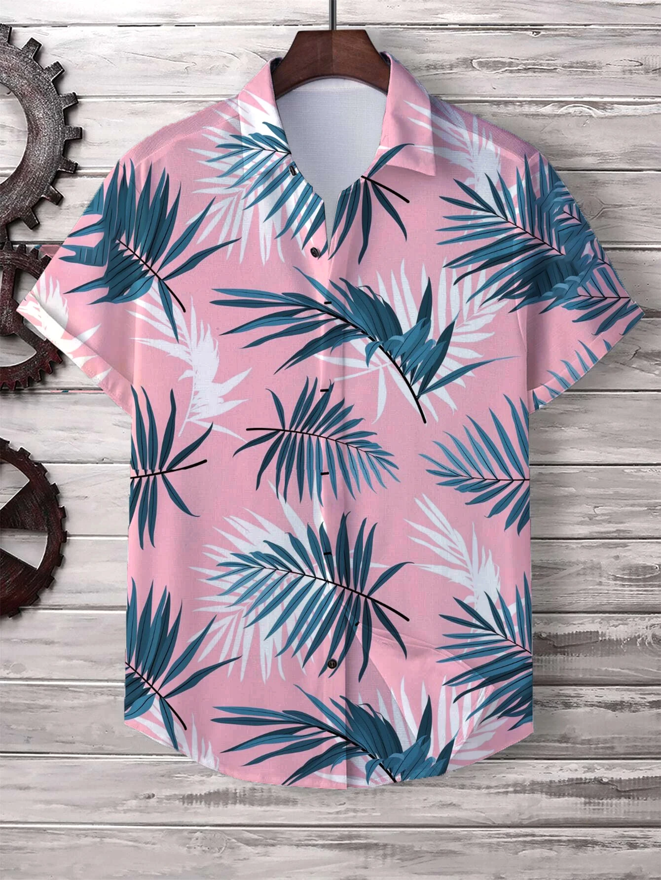 2024 Men's Tropical Print Beach Vacation Set Plant Coconut Tree Short Sleeve Summer Hawaiian Shirts 4-Way Stretch Fabric Shirts